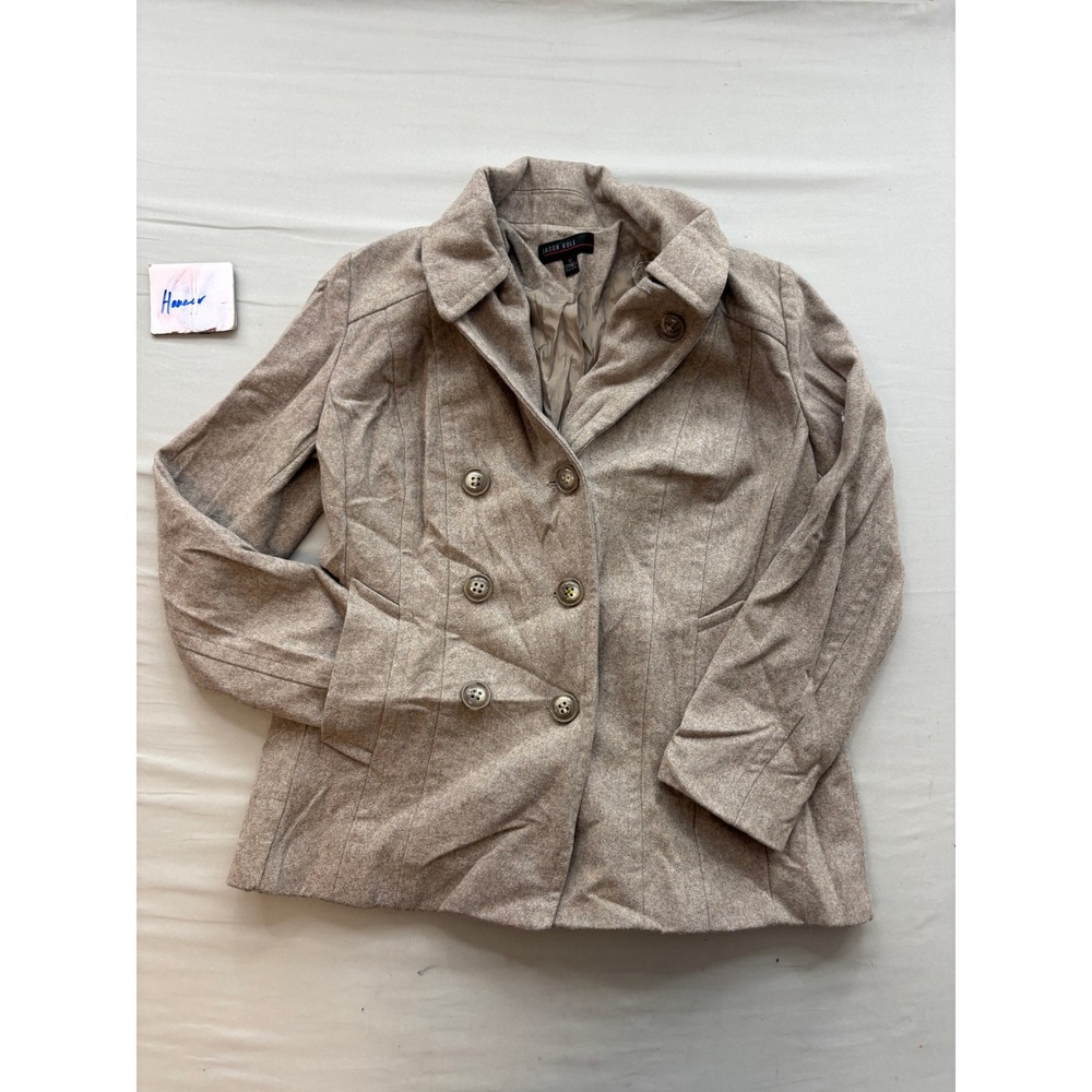 Jason Kole Womens Oatmeal Tan Double Breasted Pea Coat Jacket Size M